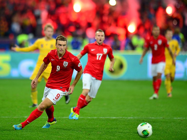 Rickie Lambert in action for England against Ukraine.