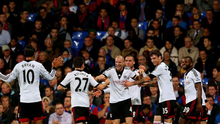 Philippe Senderos: Celebrates scoring the fourth for Fulham at Selhurst Park