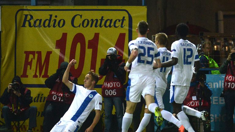 Josef Sural: Celebrates scoring opening goal for Slovan Liberec