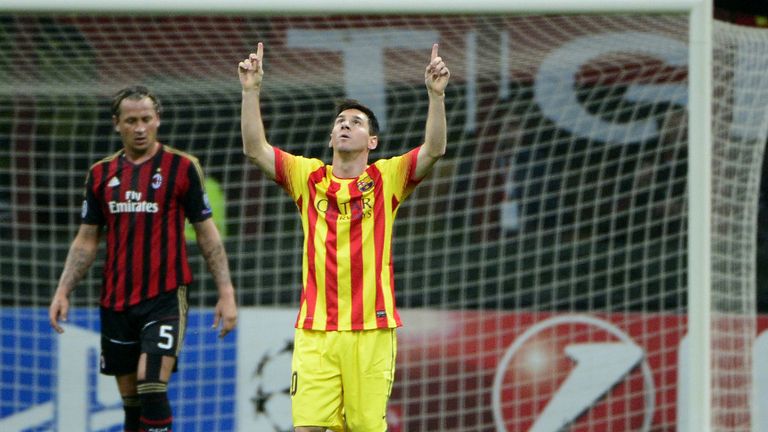 Lionel Messi: Celebrates his equaliser for Barca