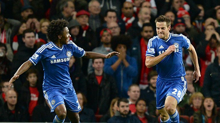 Cesar Azpilicueta celebrates his first goal for Chelsea