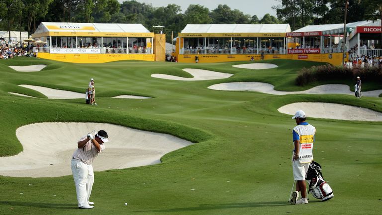 The bunker-filled 18th hole at the Kuala Lumpur Golf and Country Club.