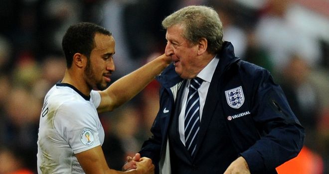 Andros Townsend and Roy Hodgson celebrating at Wembley last week