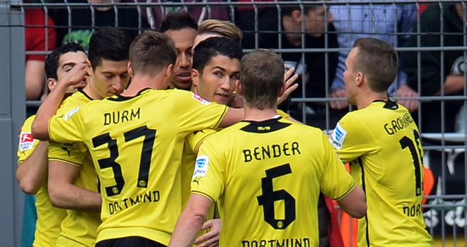 Borussia Dortmund's players celebrate together