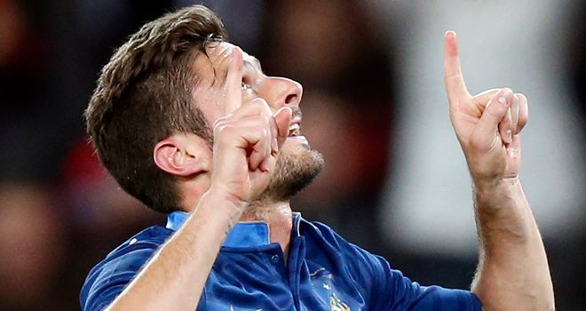 Olivier Giroud: Celebrates getting on scoresheet