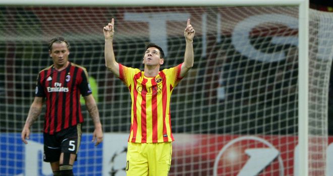 Lionel Messi: Celebrates his equaliser for Barca