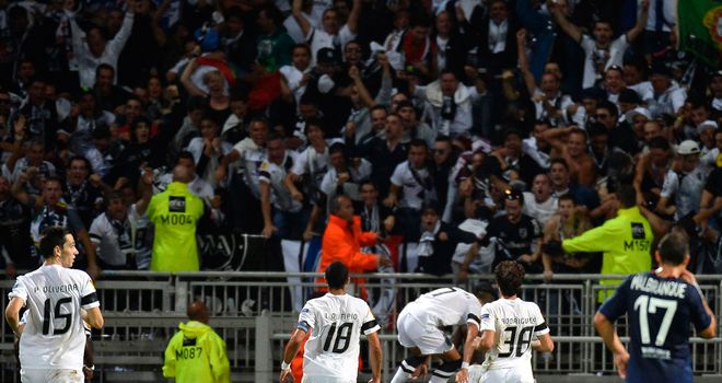 Vitoria Guimaraes: Celebrate goal from Moussa Maazou, who was later sent off
