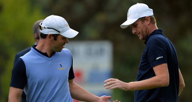 Paul Casey and David Lynn: Secured crucial win in the final match to tie the contest at 9-9
