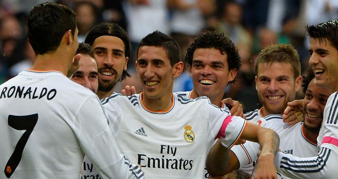 Angel Di Maria: Celebrates with Real Madrid players