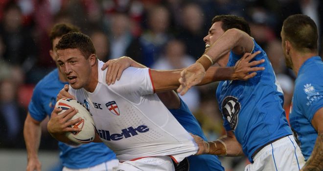 Sam Burgess: England forward breaks through the Italian defence