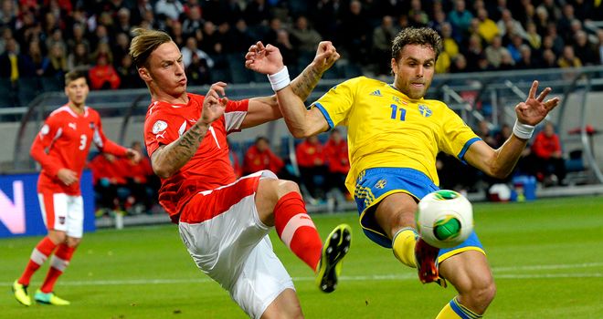 Marko Arnautovic and Johan Elmander tangle.
