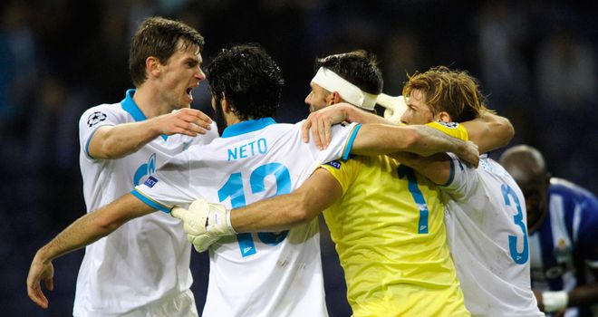 Zenit celebrate after securing victory in Portugal