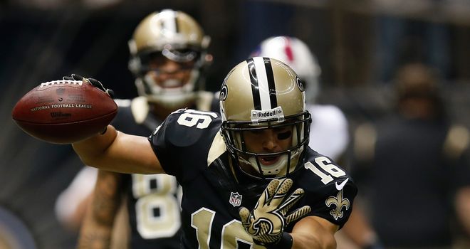 Top: Lance Moore celebrates New Orleans' impressive win over Buffalo