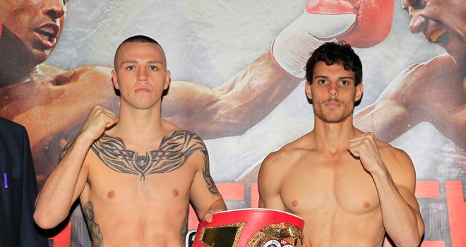 Adam Etches (left) and Alexandre Mendes at the weigh-in ahead of their fight (photo courtesy of Lawrence Lustig)