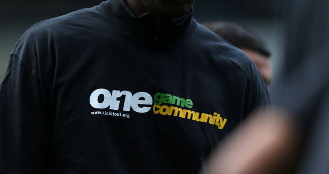 A Kick It Out anti-racism t-shirt worn by a player during pre-match training