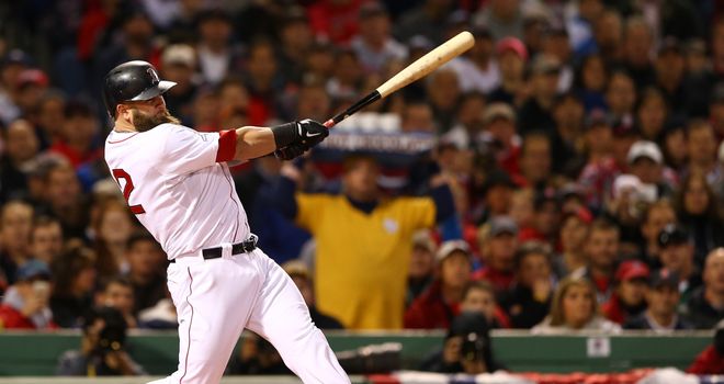 Mike Napoli hits a three-run double for the Boston Red Sox