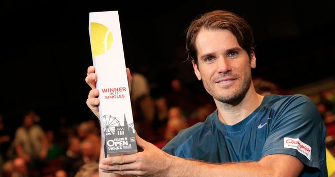 Tommy Haas poses with the Erste Bank Open trophy after beating Robin Haase in the final