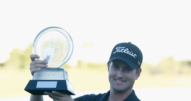 Webb Simpson: Celebrates his six-stroke victory at the Shriners Hospitals for Children Open