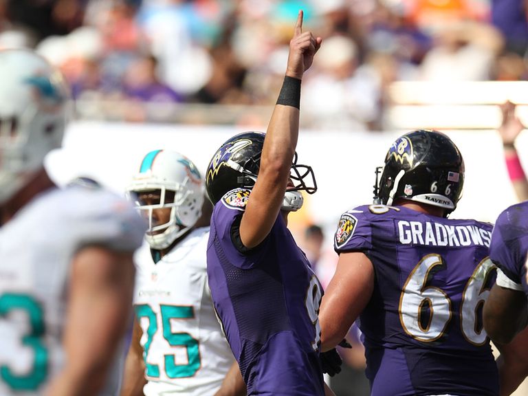 Justin Tucker celebrates what turned out to be the winning kick