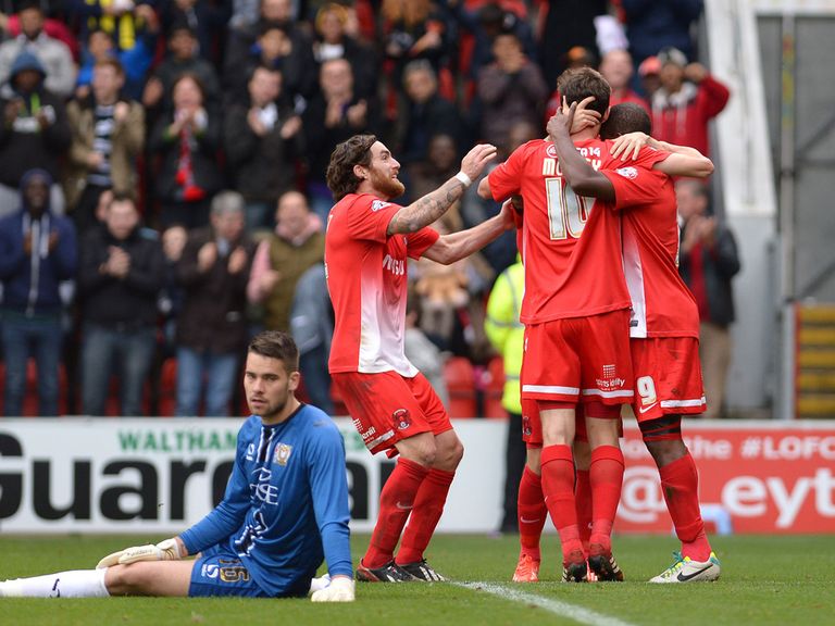 Kevin Lisbie celebrates after scoring the winner for Orient