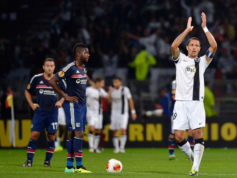 Leonel Olimpio celebrates Guimaraes' draw at Lyon
