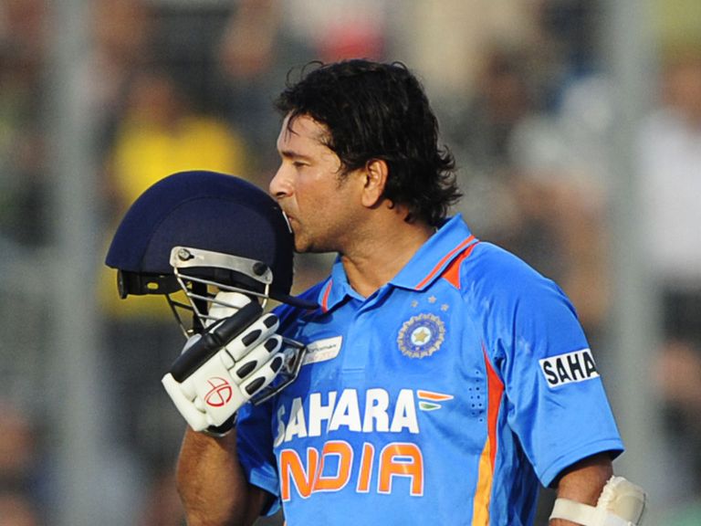 Tendulkar: Pictured here celebrating his 100th hundred