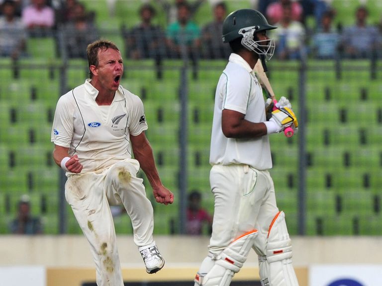 Tamim Iqbal is dismissed for 95 by Neil Wagner