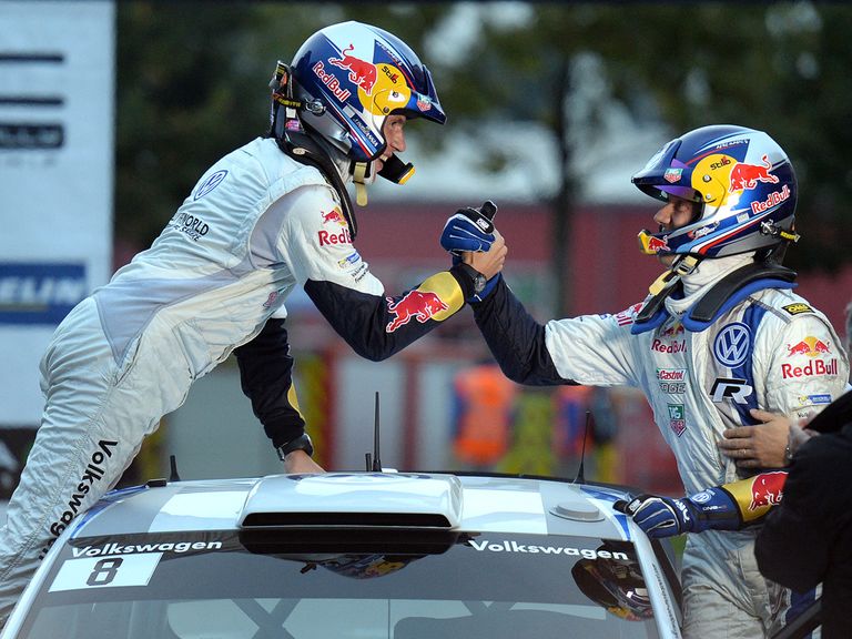 Sebastien Ogier enjoys the celebrations.