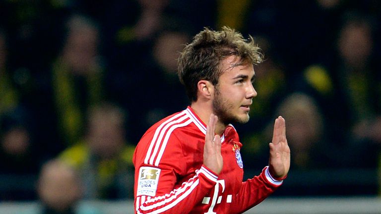 Mario Goetze celebrates scoring for Bayern Munich
