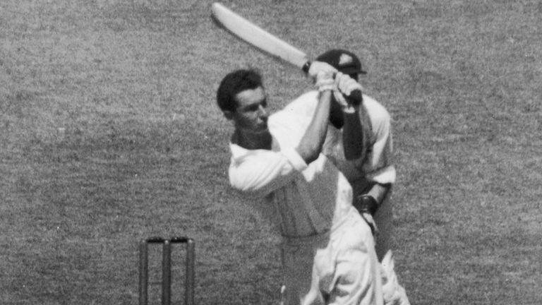 Reg Simpson goes on the attack during his century at Melbourne in 1951