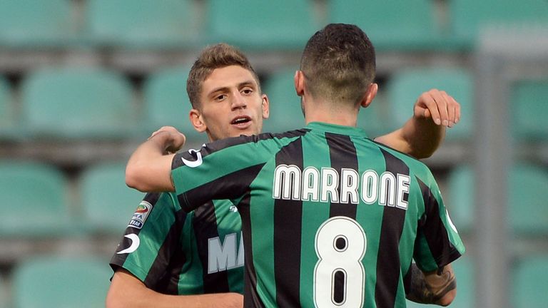 Domenico Berardi (l): Sunk Milan with four goals