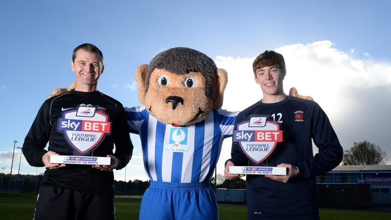 Colin Cooper (l) and Luke James (r): Pose with their Sky Bet League Two awards