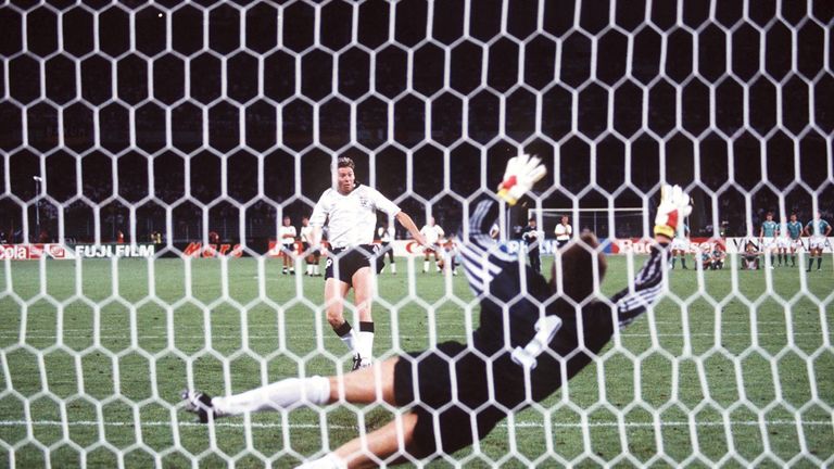 Chris Waddle fires over the bar against Germany in the 1990 World Cup semi-final