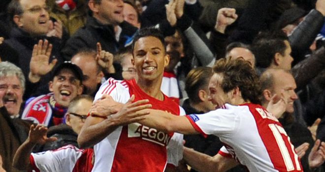 Danny Hoesen (left): Celebrates his strike against Barcelona