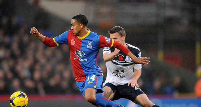 Jerome Thomas: The Crystal Palace winger holds off Seamus Coleman in his side's 0-0 draw with Everton