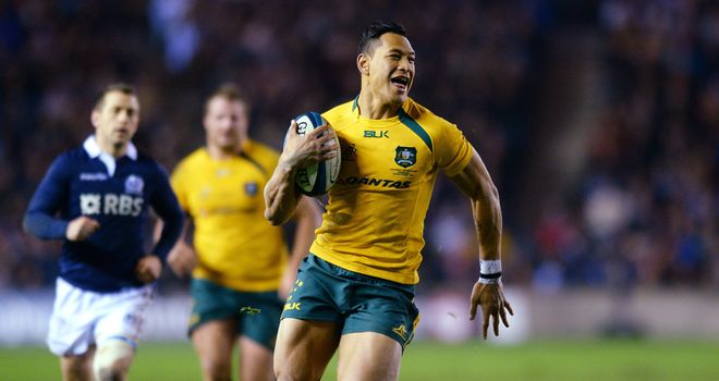 Israel Folau scores against Scotland