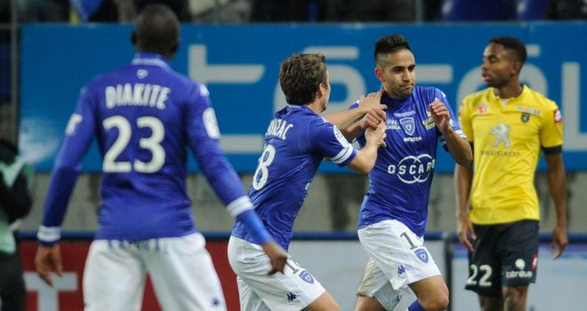 Ryad Boudebouz celebrates his goal for Bastia