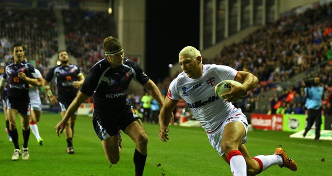 Ryan Hall: Races in to to score his second try for England