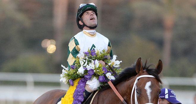 A stunned Gary Stevens reacts to Mucho Macho Man's win in the Classic