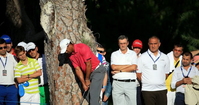 Tiger Woods finds tree trouble at the 16th