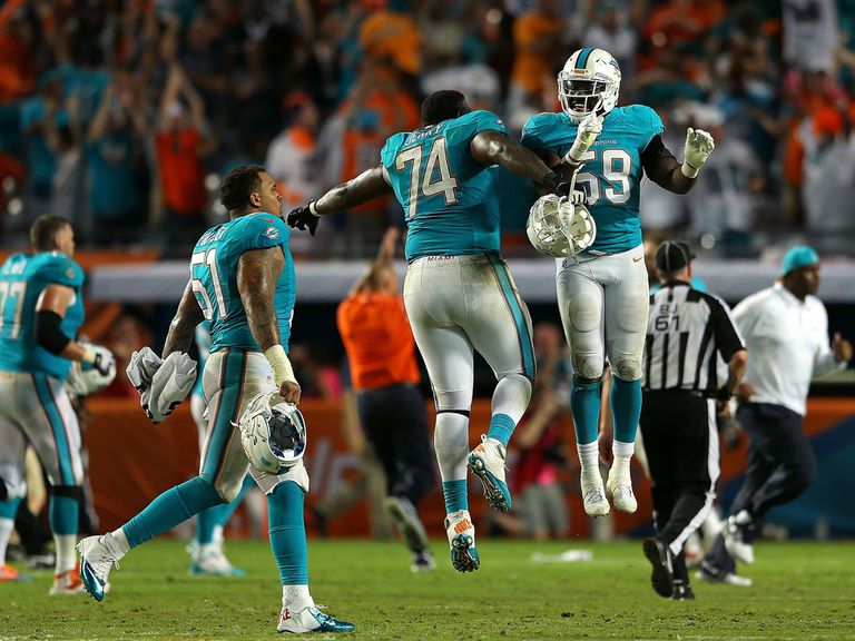 Miami Dolphins celebrate victory