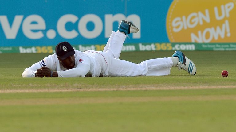 Michael Carberry looks on in disbelief having put down a simple chance from Brad Haddin