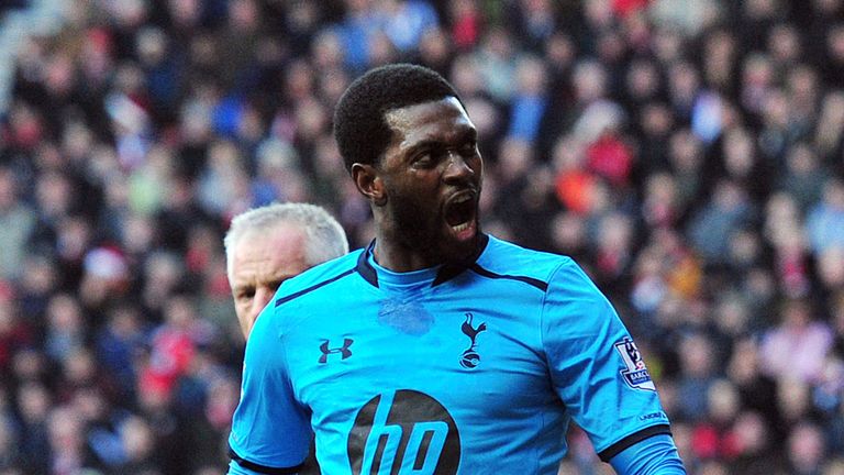 Emmanuel Adebayor: Celebrates his second goal