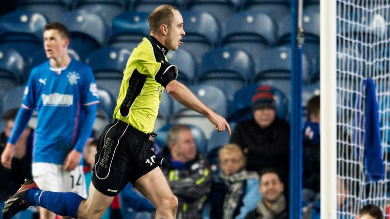 Longworth celebrates Stranraer's late leveller at Ibrox