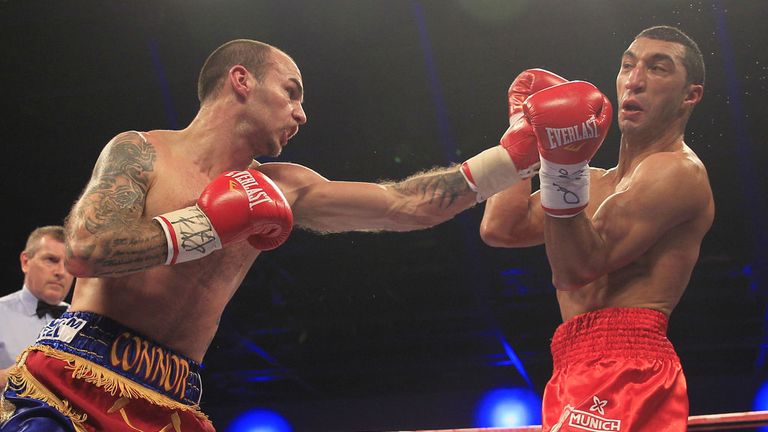 Kevin Mitchell connects with a left jab early in his fight with the game Karim El Ouazghari (Pic Lawrence Lustig)