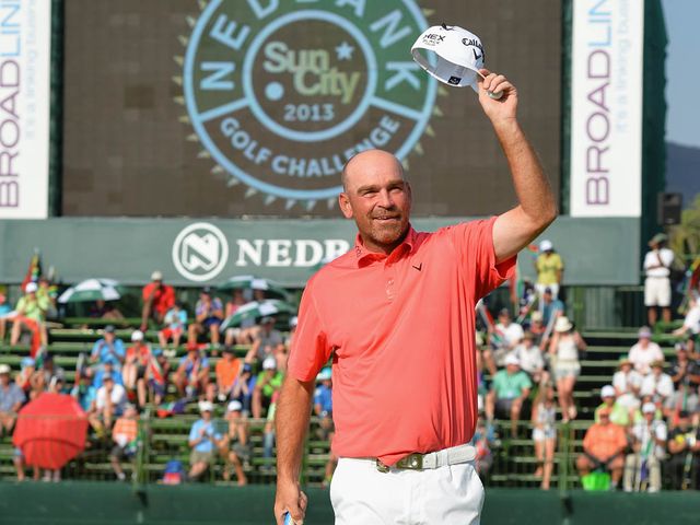 Thomas Bjorn celebrates his victory