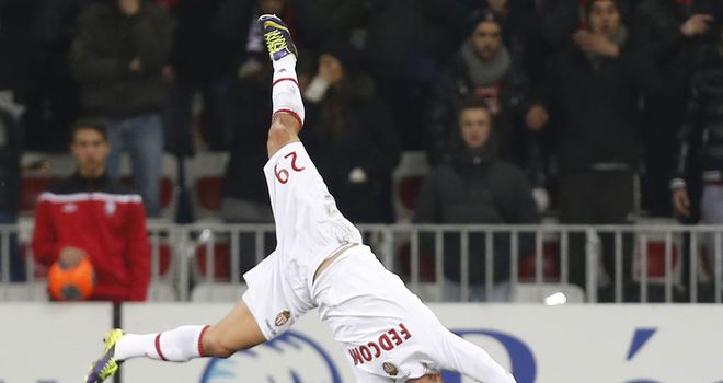 Emmanuel Riviere celebrates his goal for Monaco