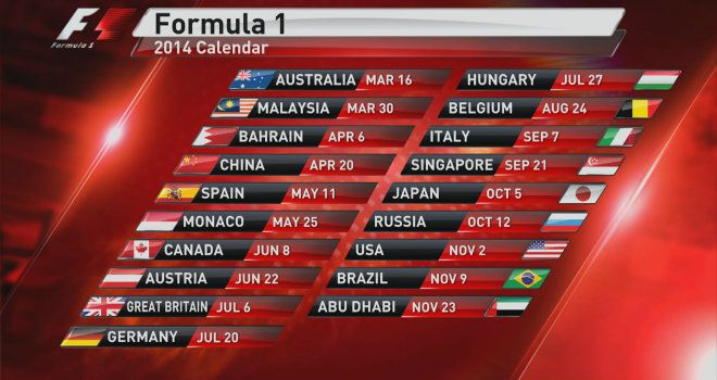 Календарь Формулы - 1 на 2014 год