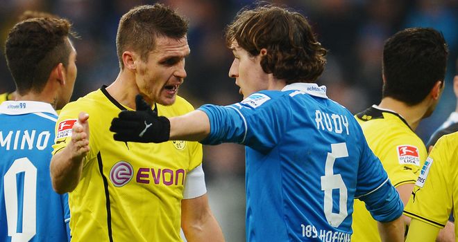 Sebastian Kehl of Dortmund and Sebastian Rudy of Hoffenheim