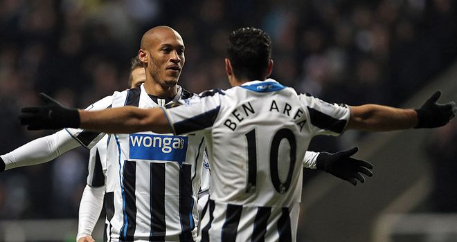 Yoan Gouffran: Celebrates his goal with Hatem Ben Arfa